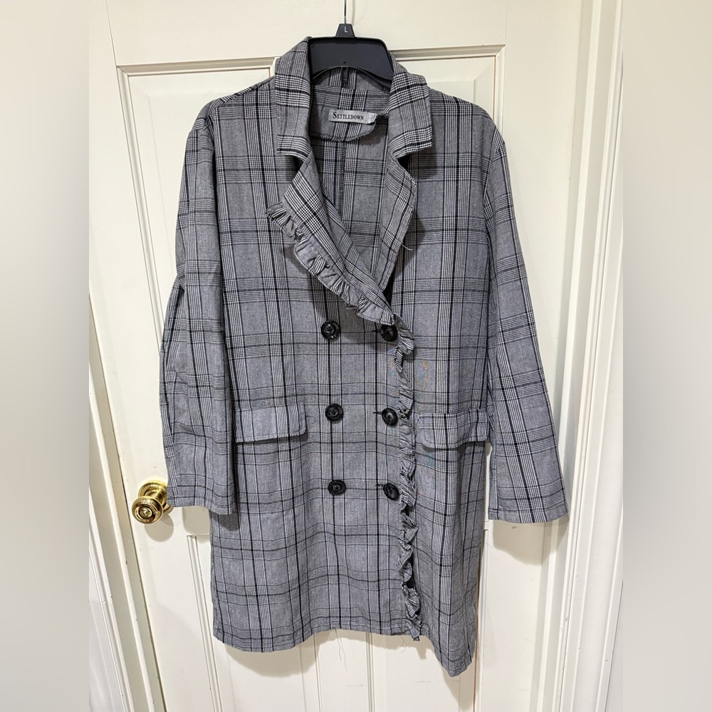 Gray Plaid Long Sleeve Dress